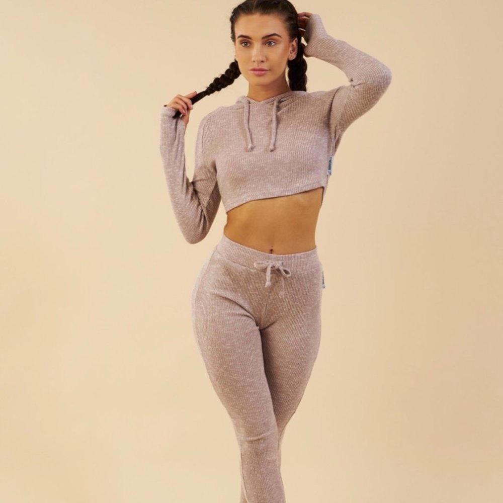 Gymshark Slounge Crop Hoodie Taupe Marl